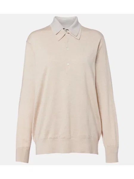 Tricou polo Acne Studios de lână bej