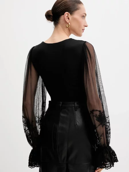 Bardot bluză cu imprimeu negru
