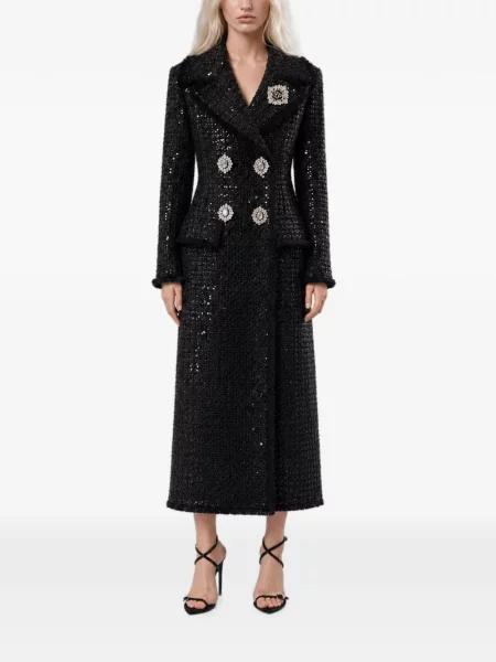 Lung palton Philipp Plein din tweed negru