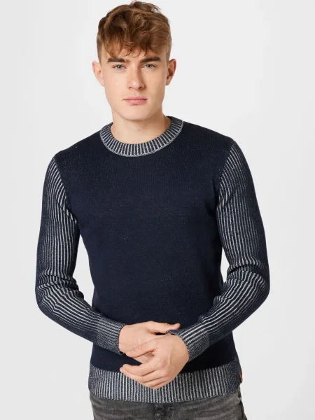 TOM TAILOR Pulover alb / albastru noapte