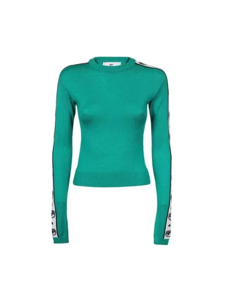 Sweter Chiara Ferragni Collection wełniany w paski z paskiem zielony