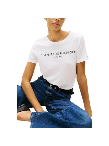 Tricou Tommy Hilfiger cu autograf alb