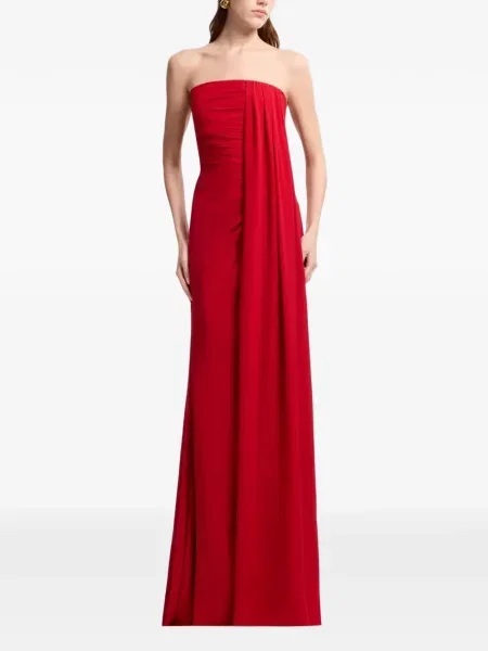 Rochie maxi Elie Saab drapată fără bretele roșu