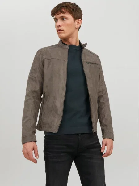 Кожаная куртка Jack&jones серая