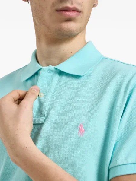 Tricou polo Polo Ralph Lauren din piele de căprioară scurt albastru
