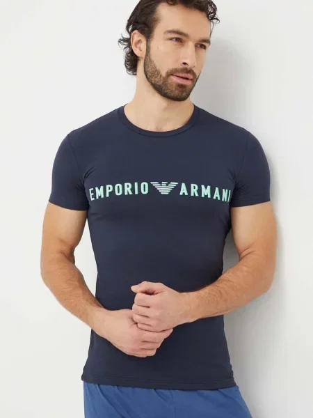 Homewear majica kratkih rukava Emporio Armani Underwear tamno s tiskom plava