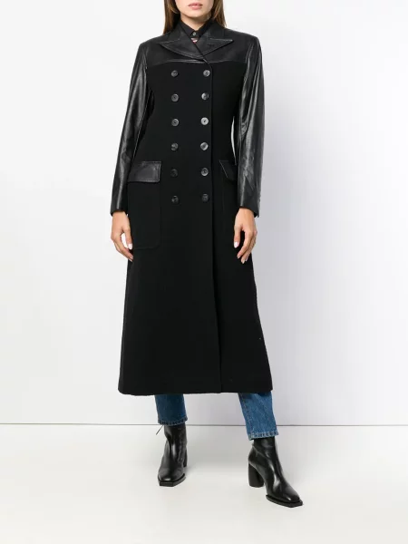 Kožený dlouhý kabát Jean Paul Gaultier Pre-owned černý