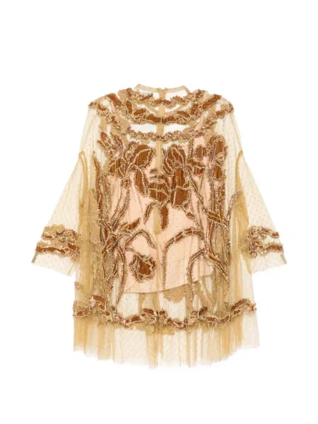 Top Biyan cu model floral cu aplicații