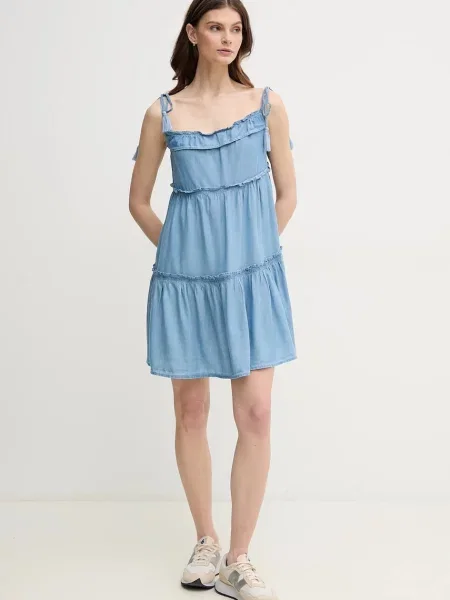 Pepe Jeans sukienka ETTY mini rozkloszowana niebieski