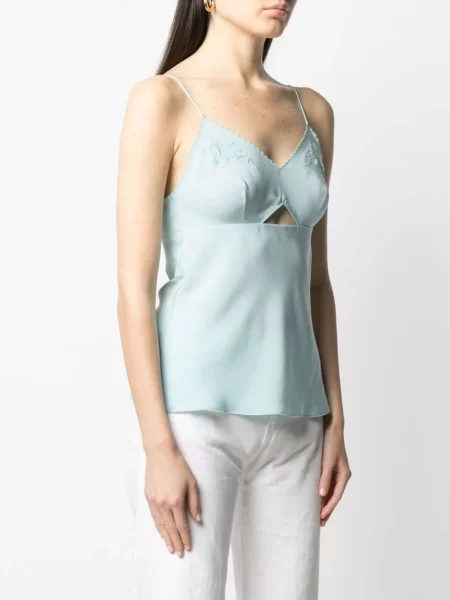Top Alberta Ferretti de mătase cu model floral albastru