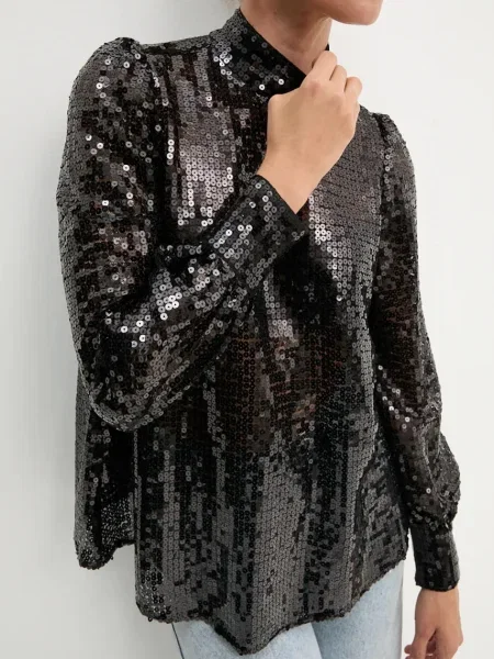 Блуза AllSaints с изчистен дизайн черно
