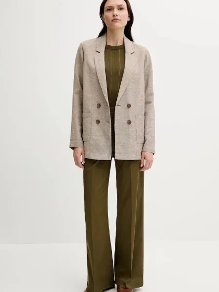 Льняний жакет United Colors of Benetton двобортний візерунок бежевий