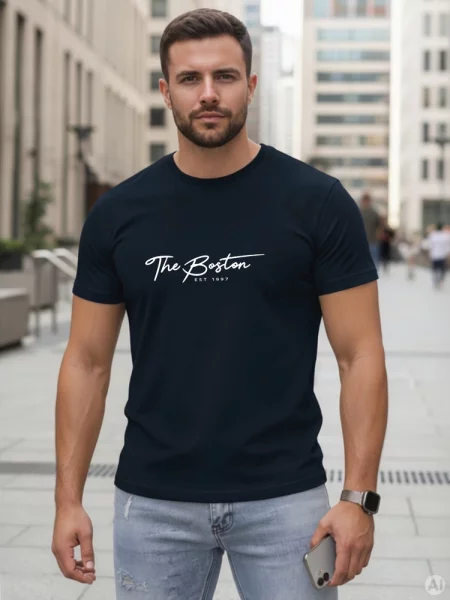 T-shirt z nadrukiem The Boston Dstreet granatowy
