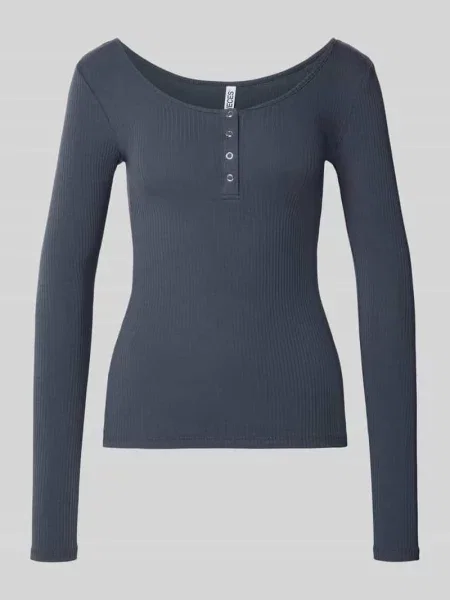 Bluzka z długim rękawem o kroju slim fit z mieszanki bawełny model ‘KITTE’ Pieces niebieska