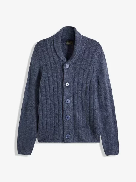 Sweter rozpinany w prążkowany wzór niebieski