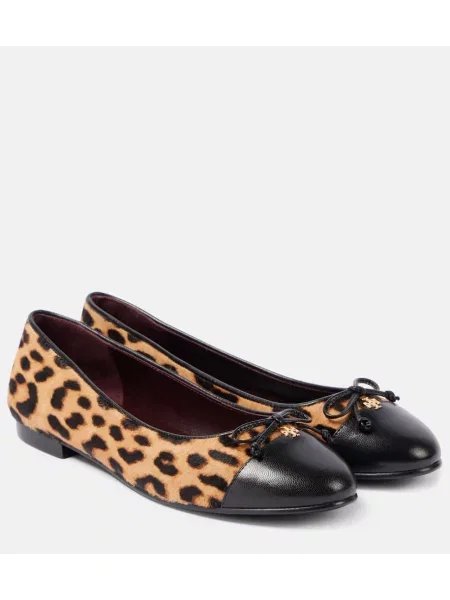 Balerini Tory Burch din piele cu imagine cu model leopard