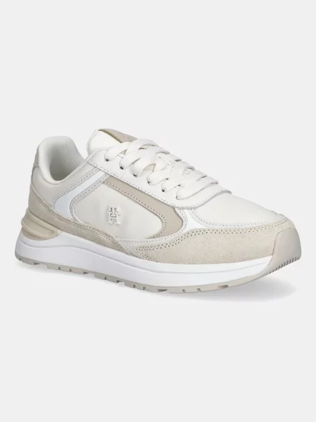 Kožené tenisky Tommy Hilfiger CASUAL FASHION RUNNER LTR béžová
