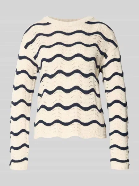 Sweter w dzianinowej optyce w kroju regular fit model Wave' Vila granatowy