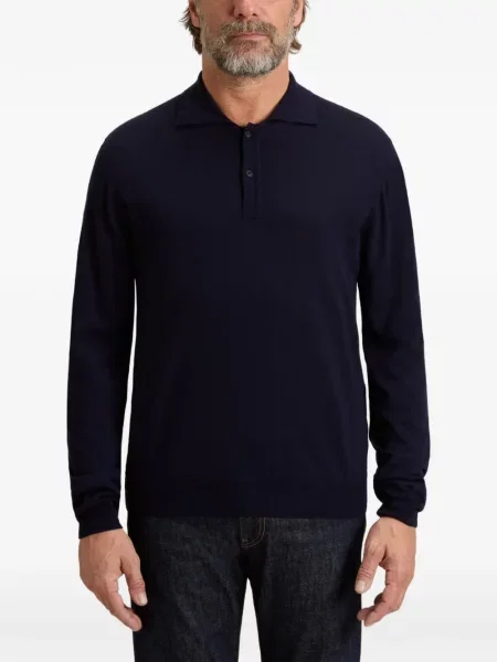 Lung tricou polo Woolrich albastru