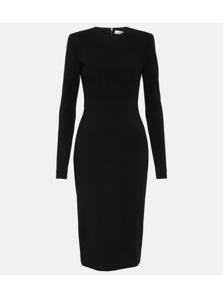 Volnena midi obleka Victoria Beckham črna
