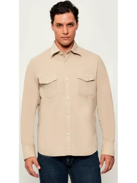 Oscar Jacobson De catifea reiată cămașă | Straight fit bej