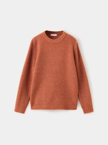 Oversize’owy sweter z dzianiny waflowej intensywny Dzieci lata MANGO KIDS pomarańczowy