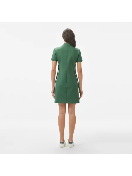 Lacoste Sukienka Z Krótkim Rękawem Half Zip Z Blokadą Koloru Classic Fit Ciemnozielona zielony
