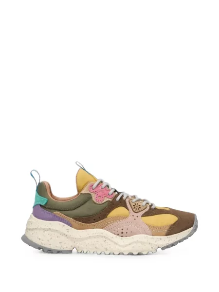 Sneakerși Flower Mountain din piele de căprioară cu model floral maro