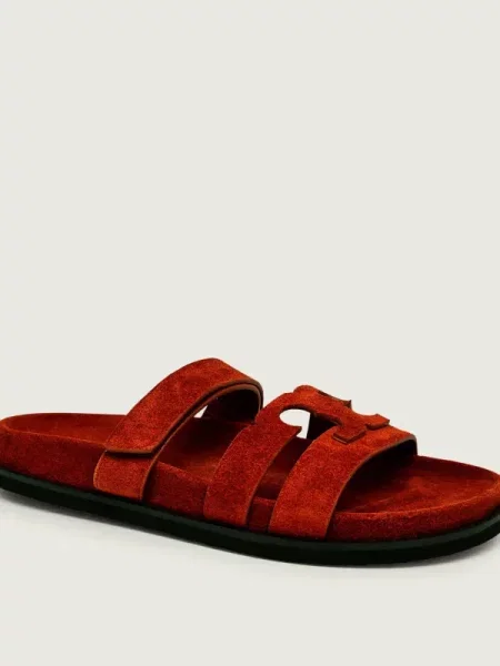 TORY BURCH Șlapi INES | piele întoarsă maro