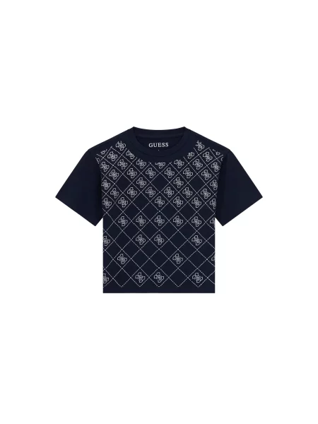 Guess Marškinėliai Tamsiai Boxy Fit mėlyna