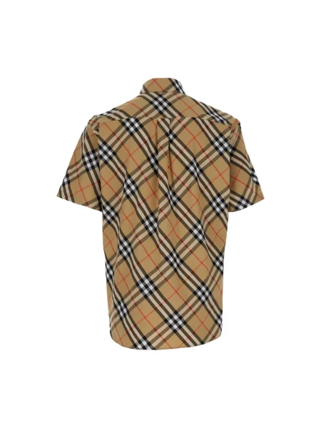 Koszula z krótkim rękawem Burberry w kratę popelinowa retro beżowa