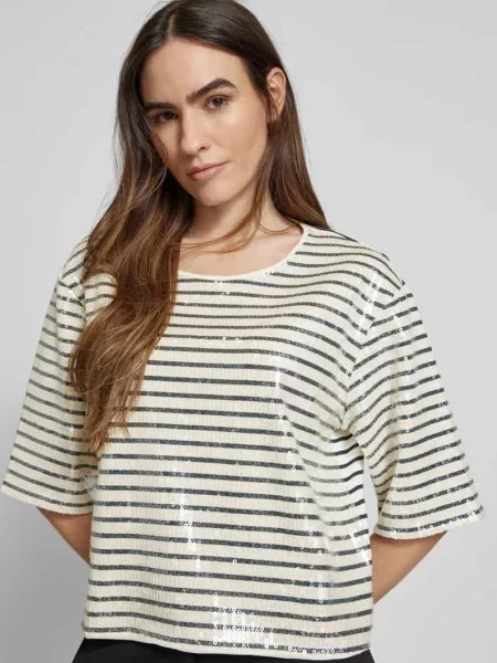 T-shirt z cekinowym obszyciem model ‘GARDONE’ Marella biała