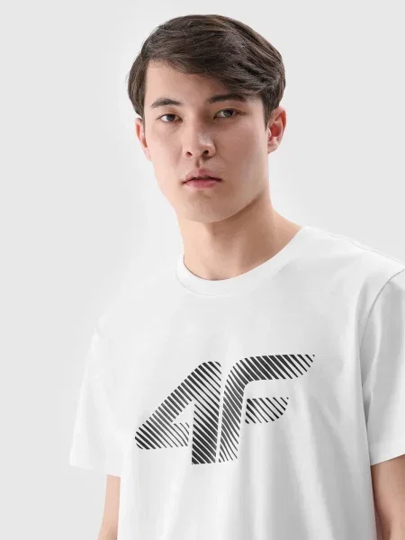 T-shirt regular z nadrukiem 4F biała