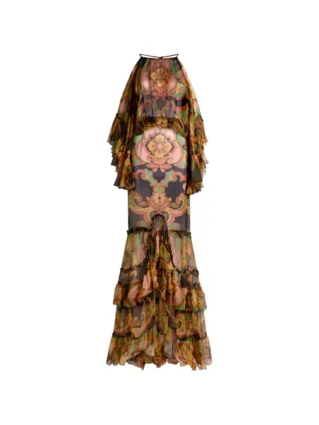 Rochie maxi Etro cu model floral cu imagine de costum maro