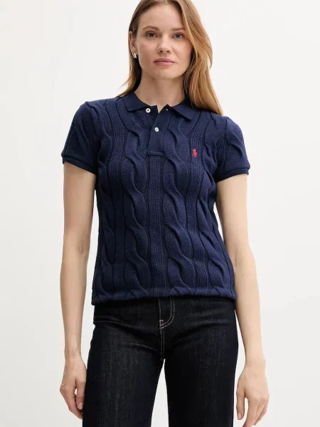 Тениска с яка Polo Ralph Lauren дамска тъмносиньо
