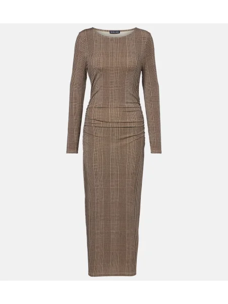 Sukienka maxi Veronica Beard w pepitkę z dżerseju garniturowa beżowa