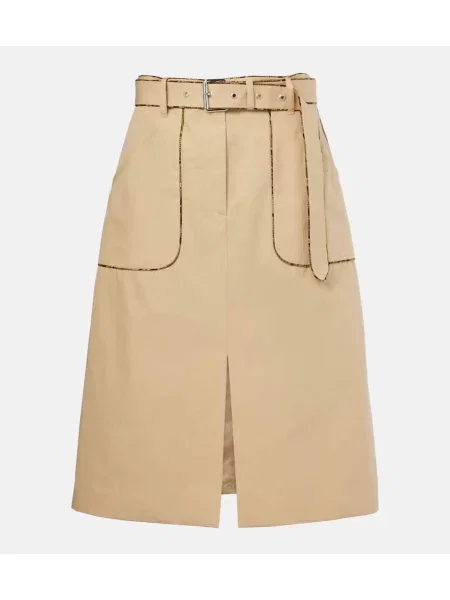 Fustă midi Dries Van Noten până la genunchi din poplin bej