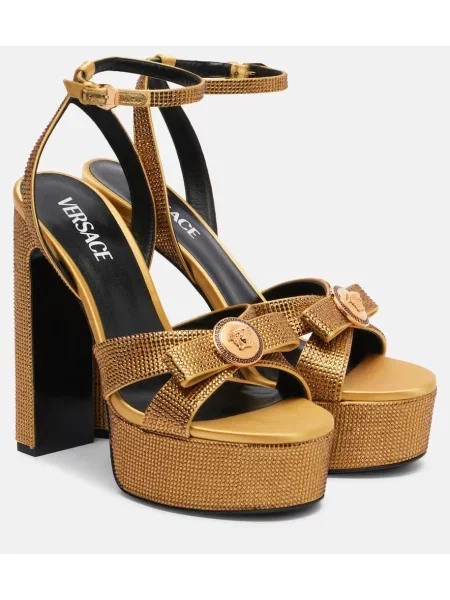 Sandale Versace din satin cu platformă auriu