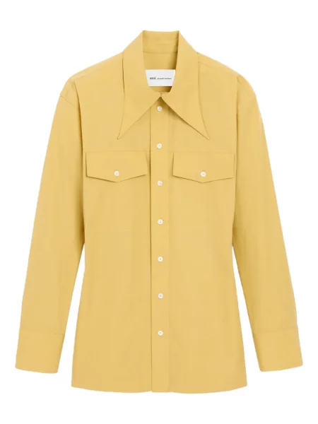 Długa koszula Ami Paris z kieszeniami na rękawach żółta