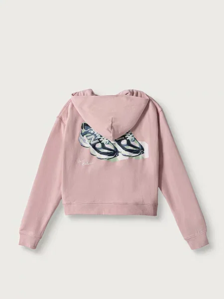 Суичър с качулка New Balance розово