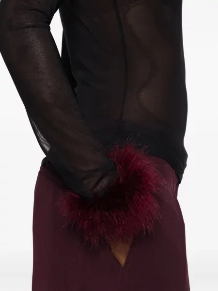Top Mugler cu pene plasă negru
