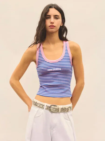 Pull&Bear Top PACIFIC modrá / ružová biela
