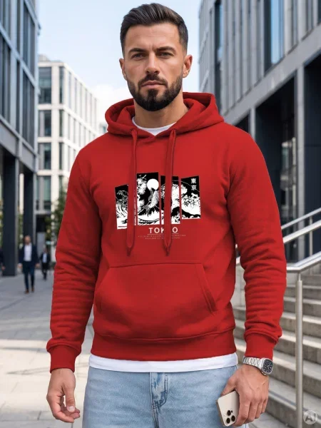 Bluza z kapturem z nadrukiem TOKYO Dstreet czerwona