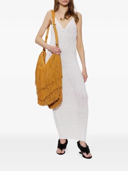 Rochie maxi Balmain tricotate cu decolteu în V alb