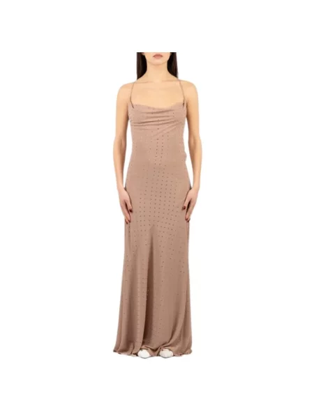 PINKO Sukienki Kobieta Long Farro Dress beżowy