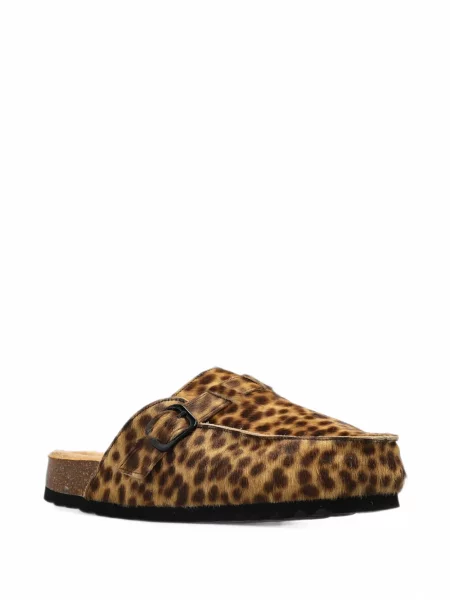 Saboți Scholl cu imagine cu model leopard cu blană maro