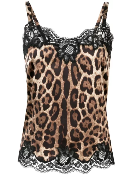Top Dolce & Gabbana din satin cu imagine cu model leopard