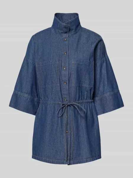 Bluzka dżinsowa ze stójką i sznurowaniem Jake*s Collection granatowa
