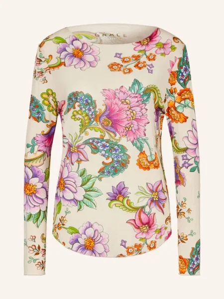 Grace Tričko S Dlouhým Rukávem Flowers krémová / fialová zelená