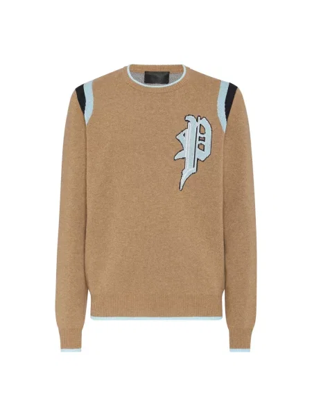Sweter Philipp Plein z okrągłym dekoltem beżowy